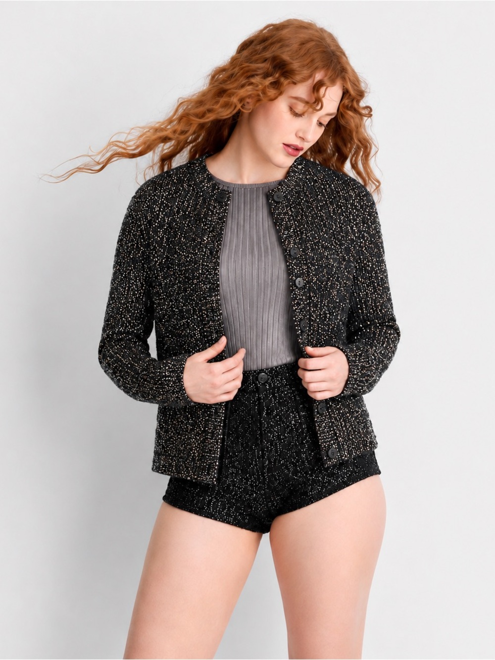 NWT The Future Collective Sequin Sparkle Button Up Cardigan Sweater